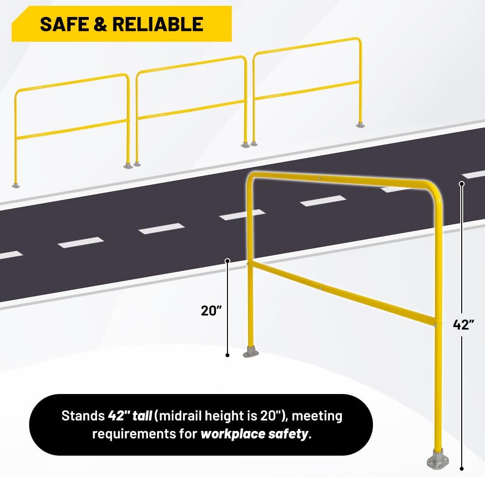 72" x 42" Industrial Steel Pipe Safety Railing,Heavy Duty Guardrail for Warehouse & Construction (Safety Yellow)