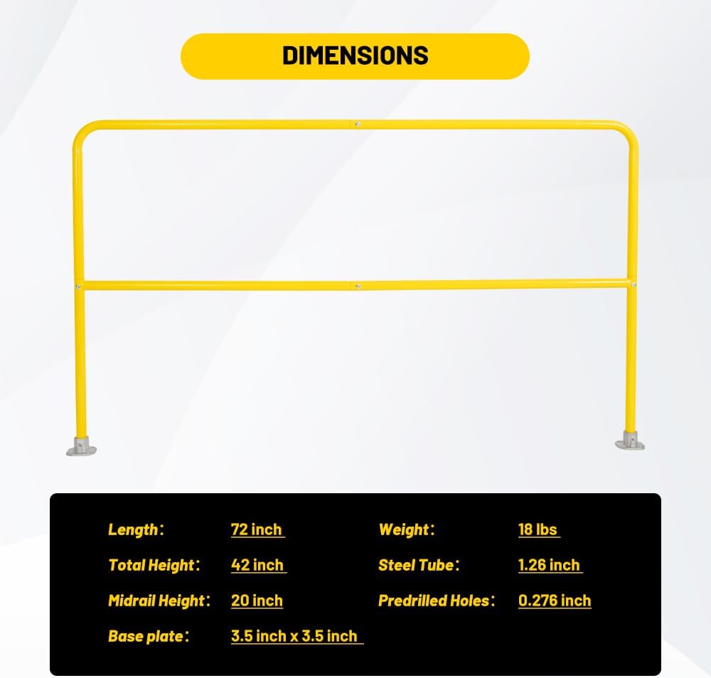 72" x 42" Industrial Steel Pipe Safety Railing,Heavy Duty Guardrail for Warehouse & Construction (Safety Yellow)